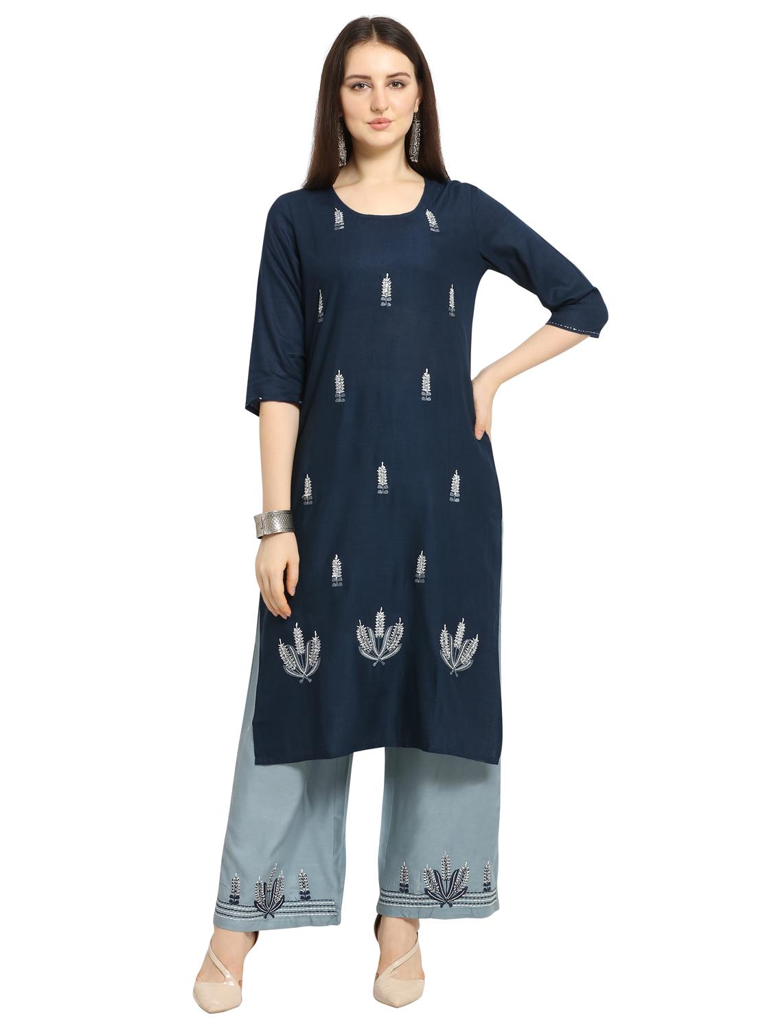 embroidered kurta palazzo set - 17089061 - Zoom Image - 1