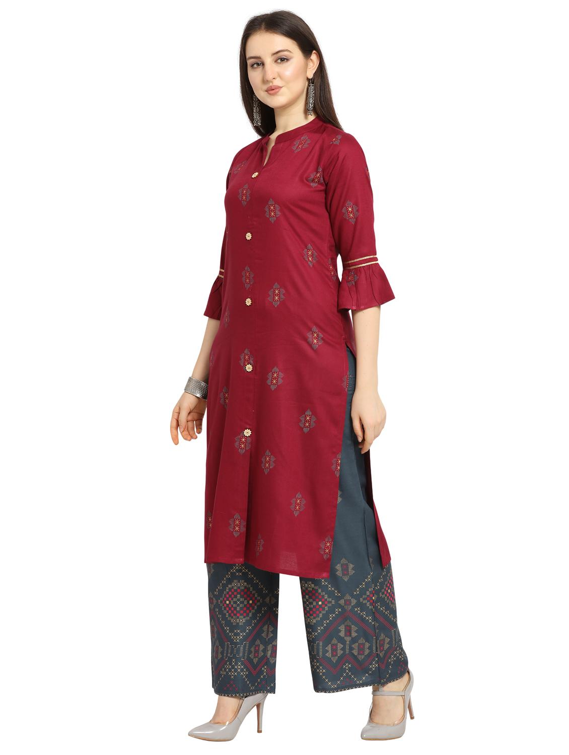 bell sleeves kurta palazzo set - 17089065 - Zoom Image - 2