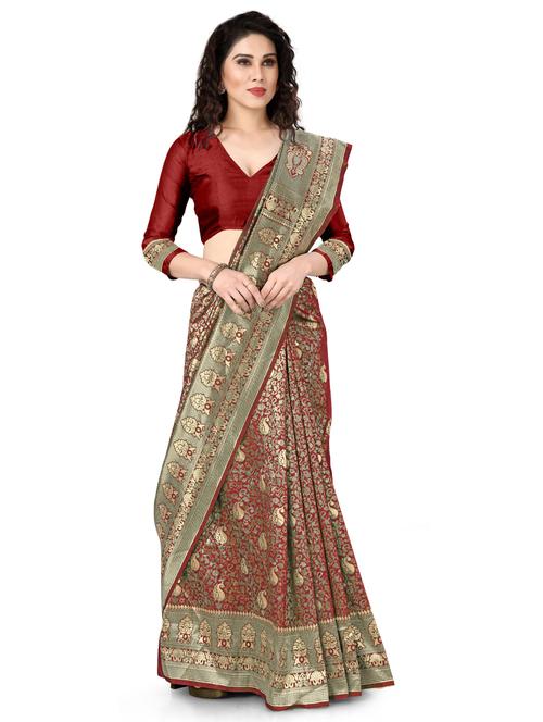 self design banarasi saree with blouse - 17089092 - Very Small Image - 1