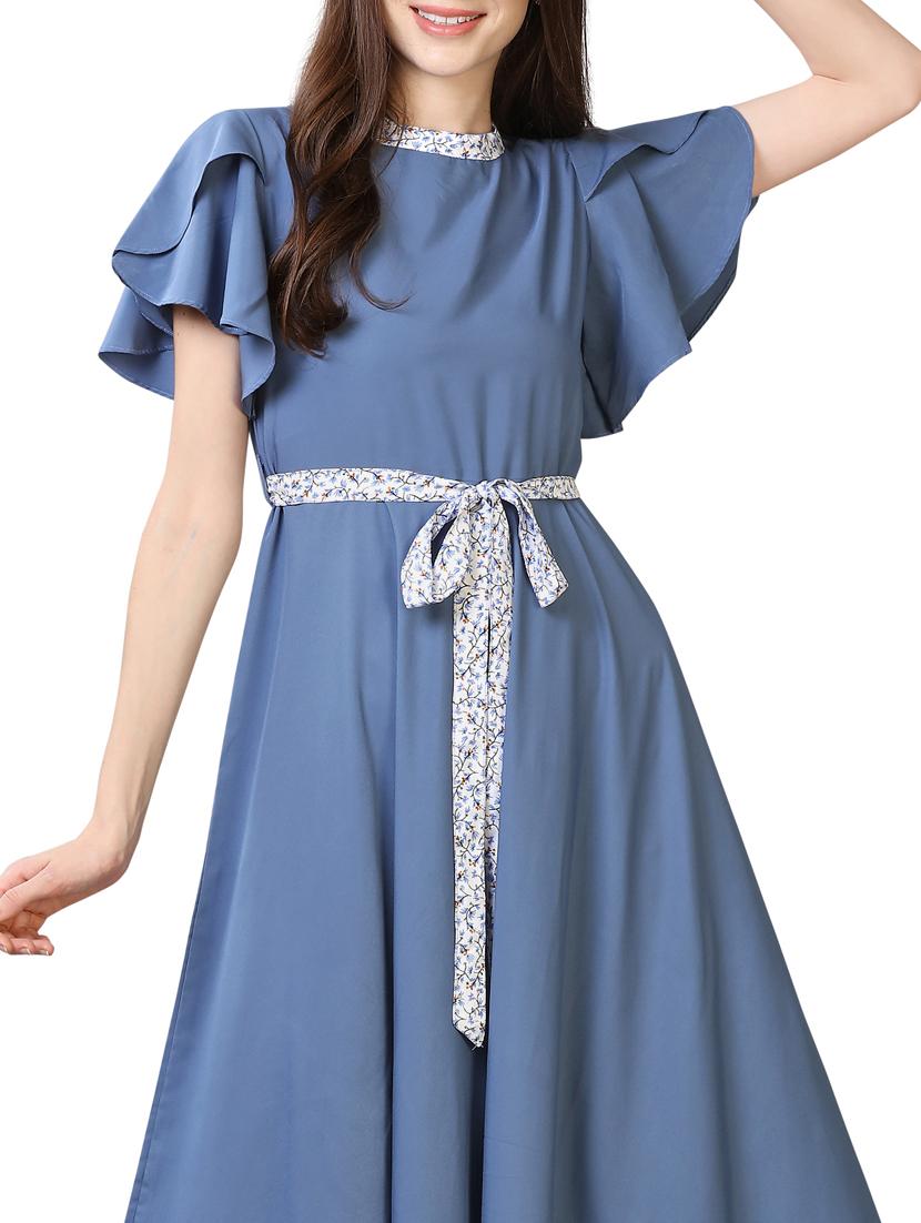 blue crepe aline dress - 17089117 - Zoom Image - 4