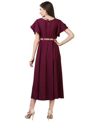 purple crepe aline dress - 17089119 - Standard Image - 3