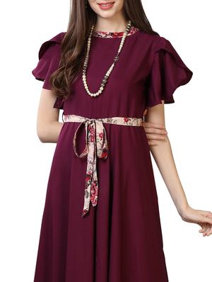 purple crepe aline dress - 17089119 - Standard Image - 4