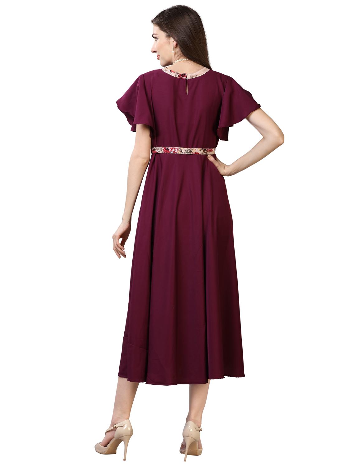 purple crepe aline dress - 17089119 - Zoom Image - 3