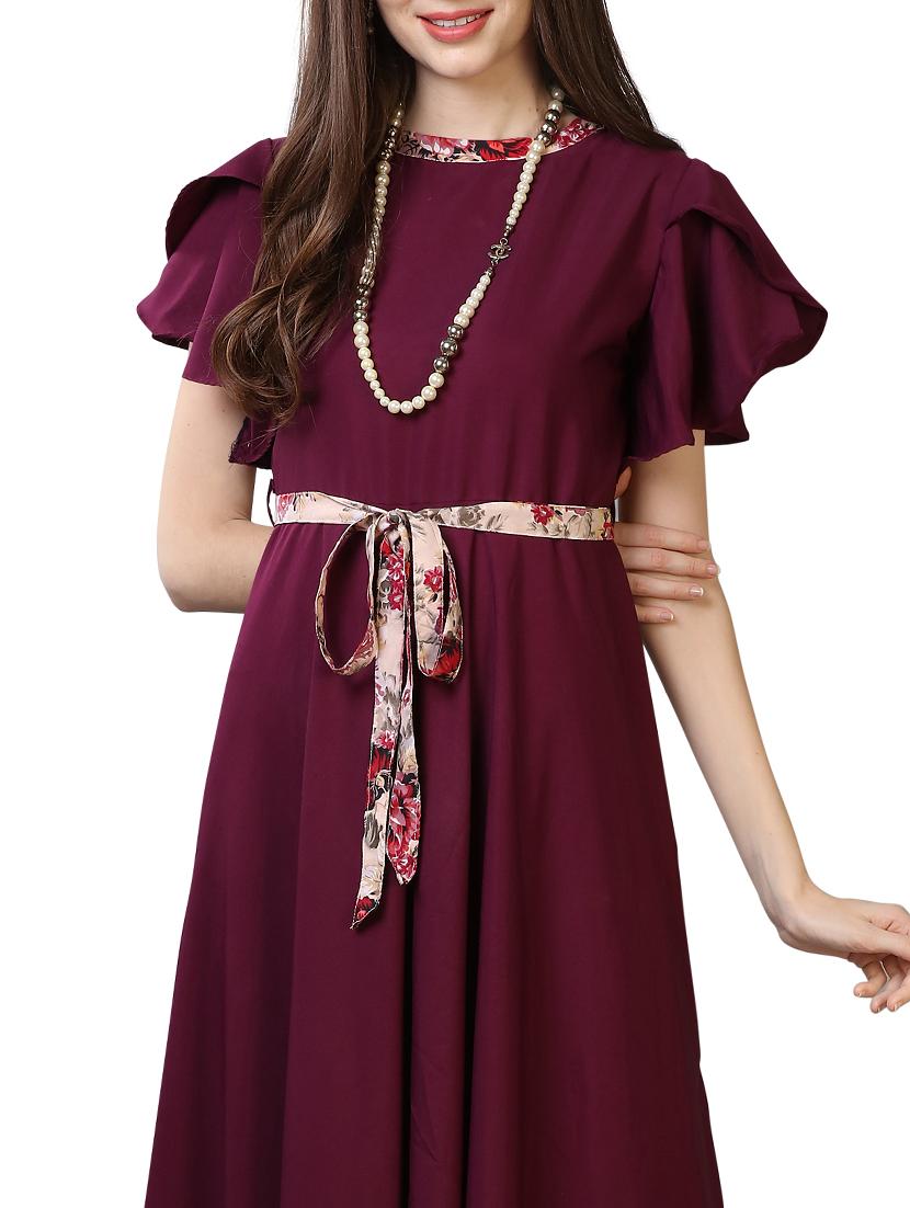 purple crepe aline dress - 17089119 - Zoom Image - 4