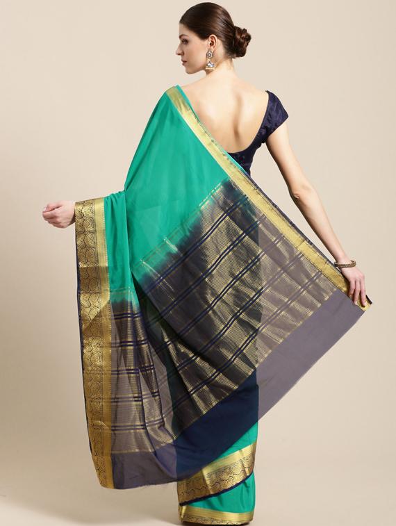 solid woven saree with blouse - 17089588 - Zoom Image - 2
