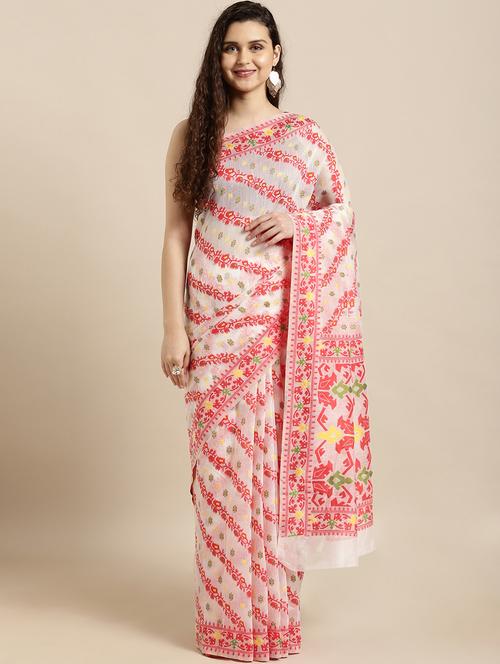 self design jamdani saree with blouse - 17089932 - Standard Image - 1
