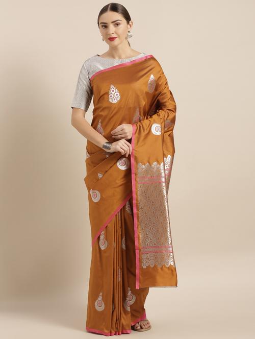 self design banarasi saree with blouse - 17089951 - Very Small Image - 1