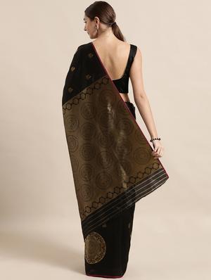 black silk blend banarasi saree with blouse - 17089980 - Standard Image - 2