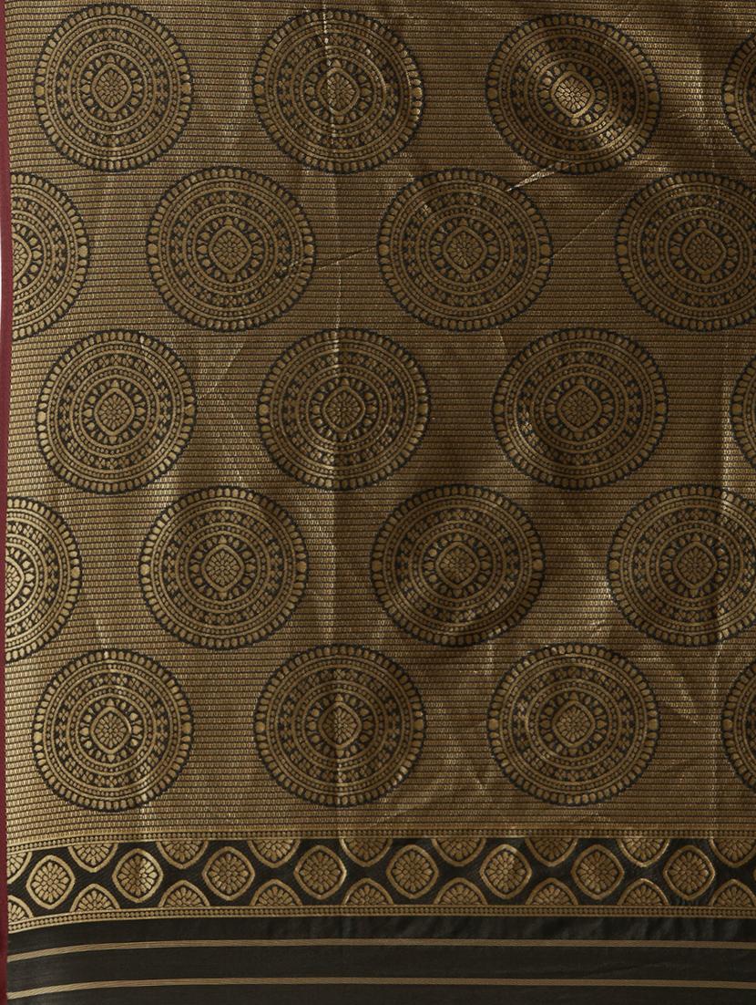 black silk blend banarasi saree with blouse - 17089980 - Zoom Image - 5