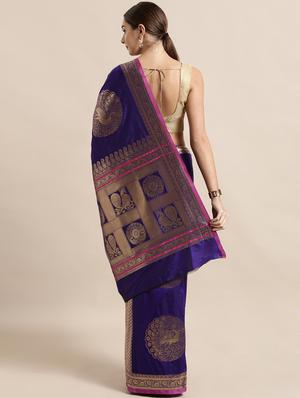 purple silk blend banarasi saree with blouse - 17089983 - Standard Image - 2