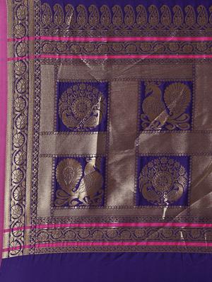 purple silk blend banarasi saree with blouse - 17089983 - Standard Image - 5