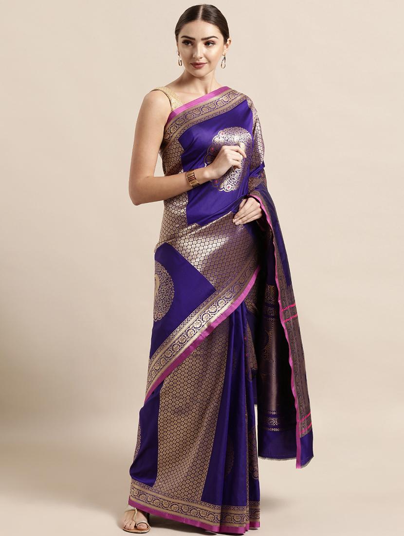 purple silk blend banarasi saree with blouse - 17089983 - Zoom Image - 1