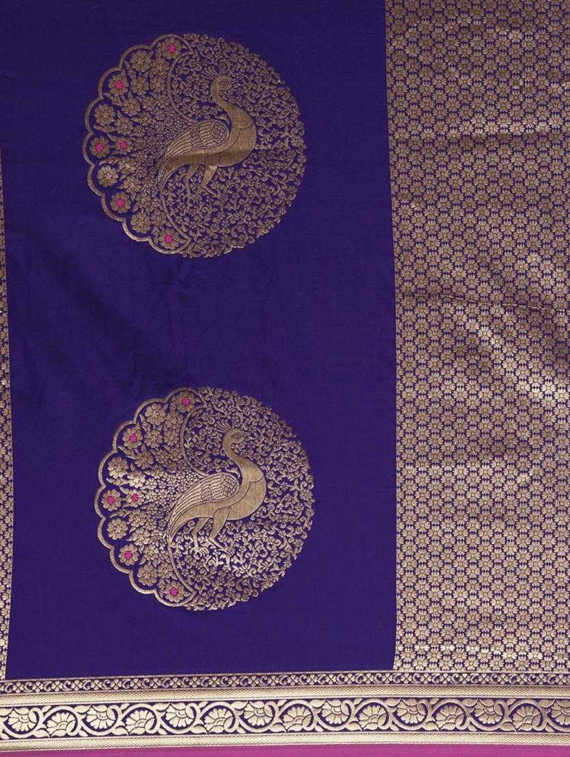 purple silk blend banarasi saree with blouse - 17089983 - Zoom Image - 4