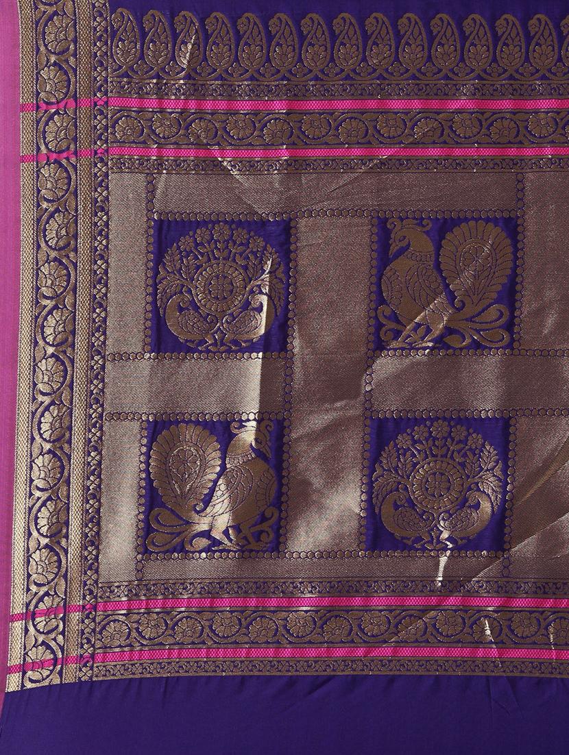 purple silk blend banarasi saree with blouse - 17089983 - Zoom Image - 5