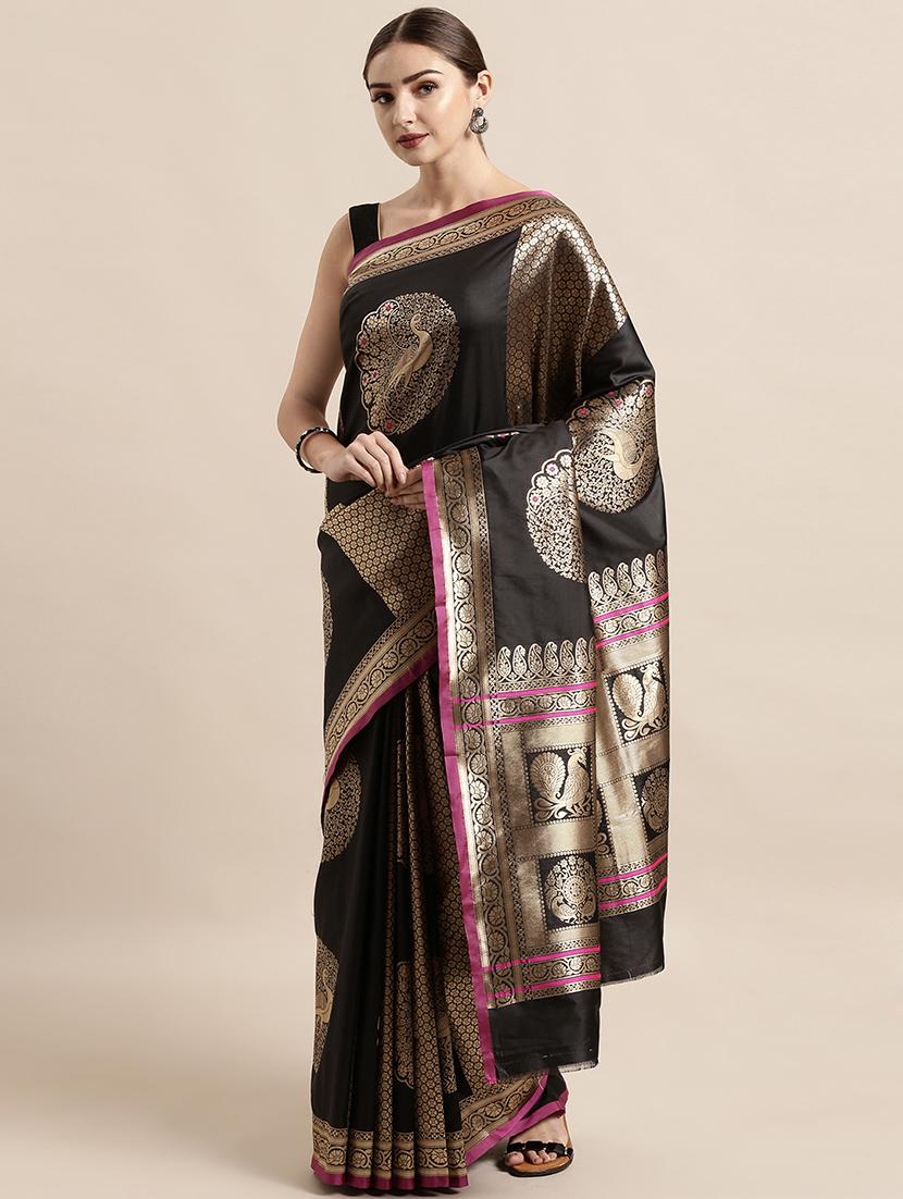 brown silk blend banarasi saree with blouse - 17089984 - Zoom Image - 1