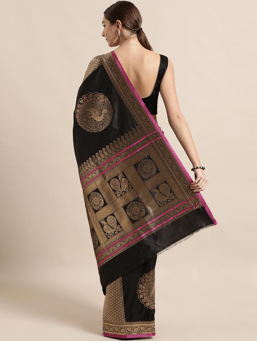 brown silk blend banarasi saree with blouse - 17089984 - Zoom Image - 2