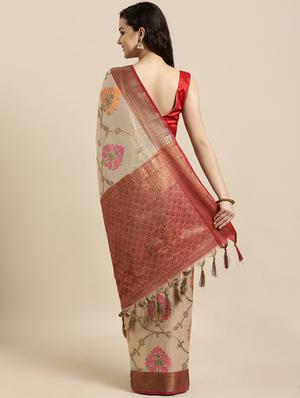 floral banarasi saree with blouse - 17089990 - Standard Image - 2