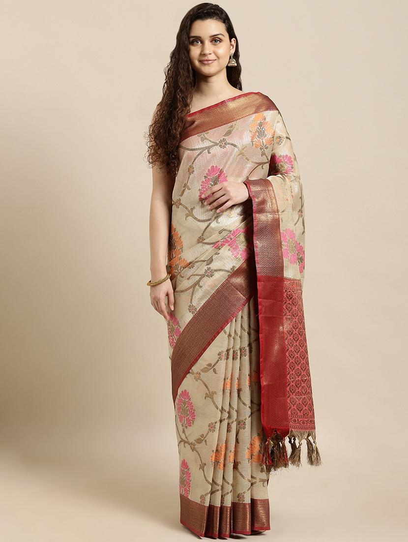 floral banarasi saree with blouse - 17089990 - Zoom Image - 1