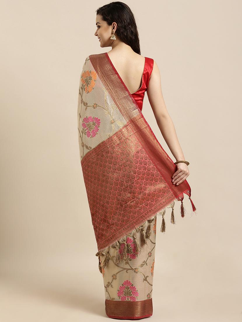 floral banarasi saree with blouse - 17089990 - Zoom Image - 2