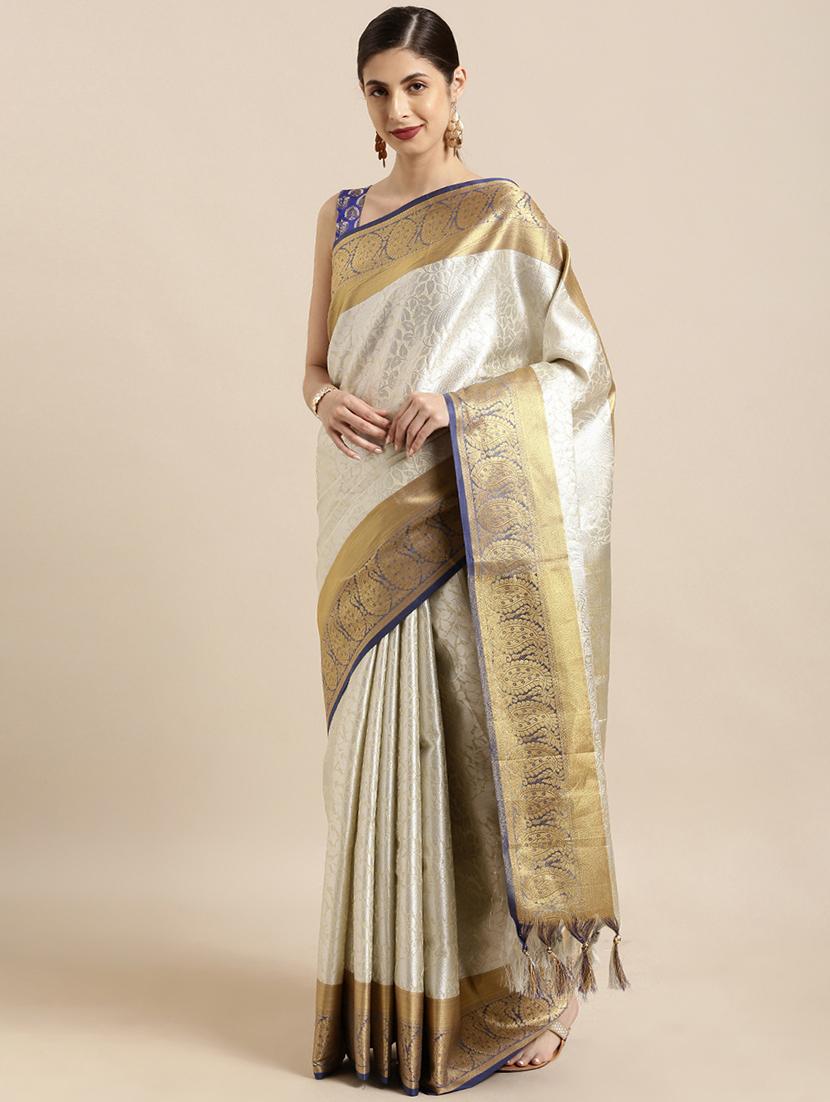 solid banarasi saree with blouse - 17089992 - Zoom Image - 1