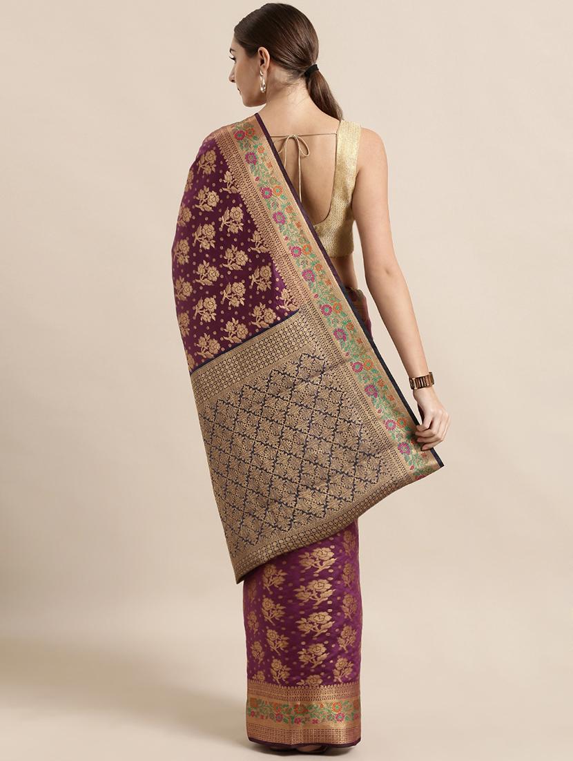 floral banarasi saree with blouse - 17089995 - Zoom Image - 2