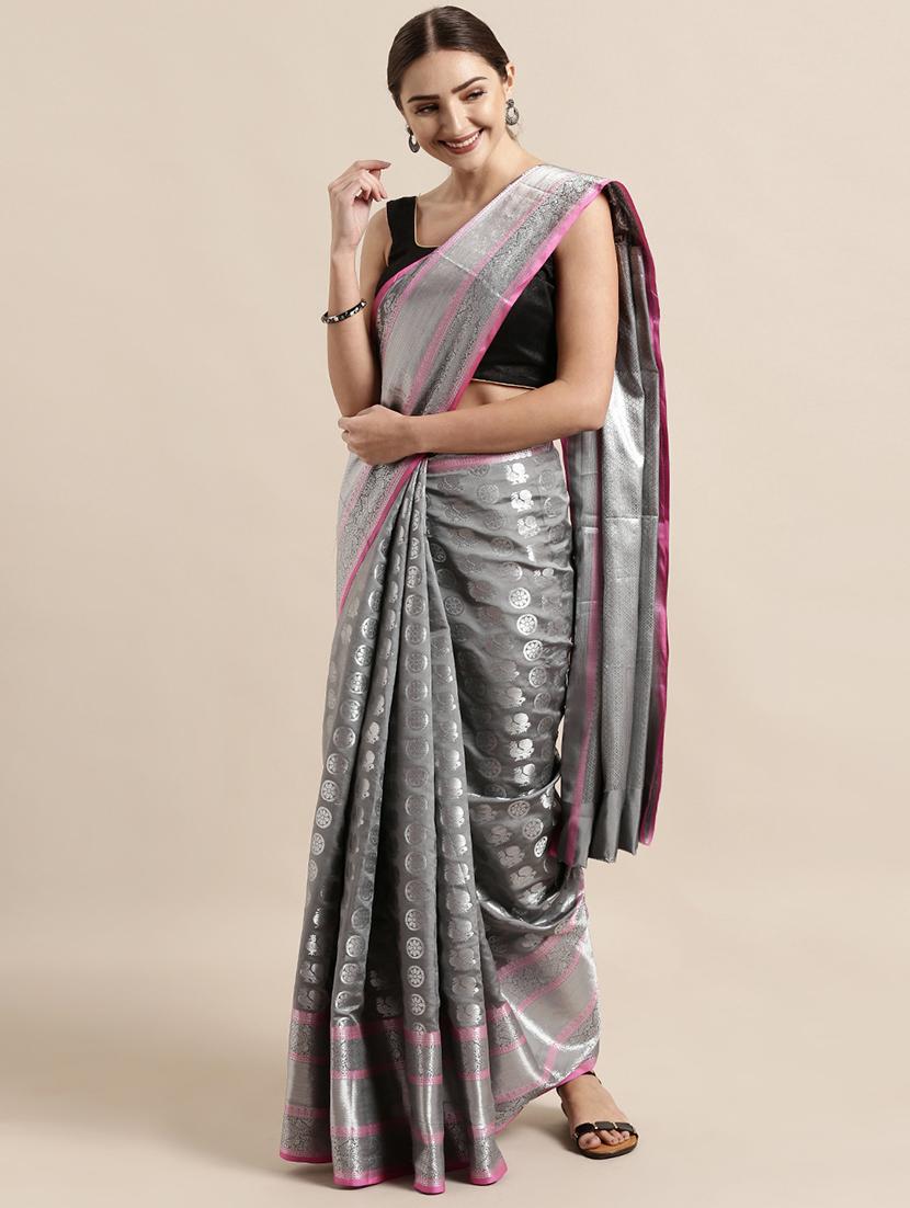 self design kanjivaram saree with blouse - 17090006 - Zoom Image - 1