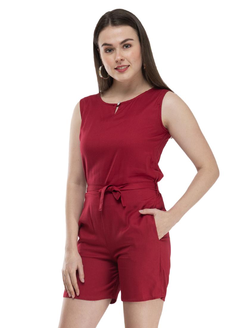 keyhole neck solid romper - 17090077 - Zoom Image - 2