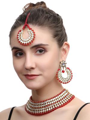 red metal necklaces and earring - 17090598 - Standard Image - 5