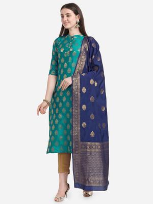 turquoise straight pant unstitched suit - 17090604 - Standard Image - 2