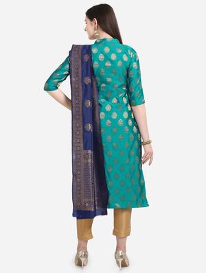 turquoise straight pant unstitched suit - 17090604 - Standard Image - 3