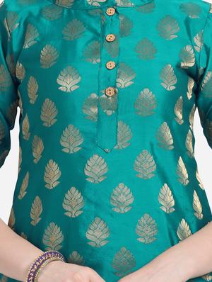 turquoise straight pant unstitched suit - 17090604 - Standard Image - 4