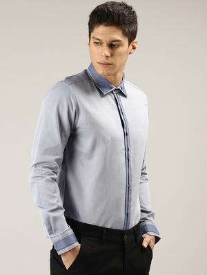 light blue self design casual shirt - 17090650 - Standard Image - 2