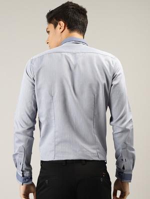 light blue self design casual shirt - 17090650 - Standard Image - 3