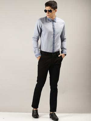 light blue self design casual shirt - 17090650 - Standard Image - 4