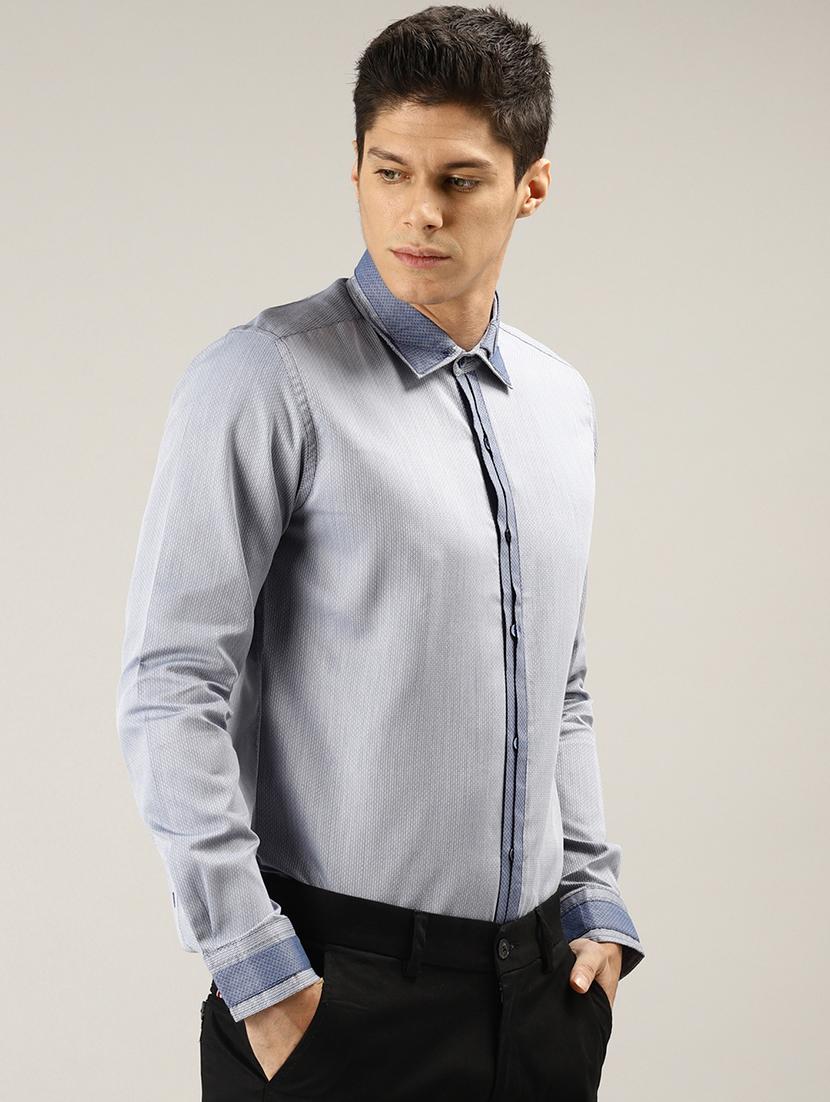 light blue self design casual shirt - 17090650 - Zoom Image - 2