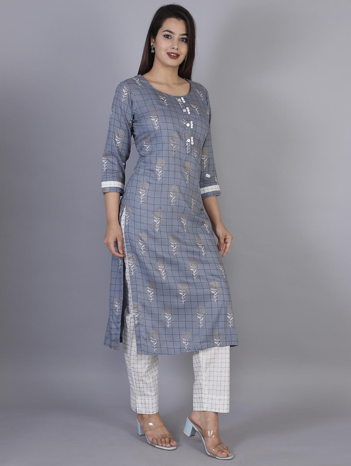checkered kurta pant set - 17090951 - Zoom Image - 1