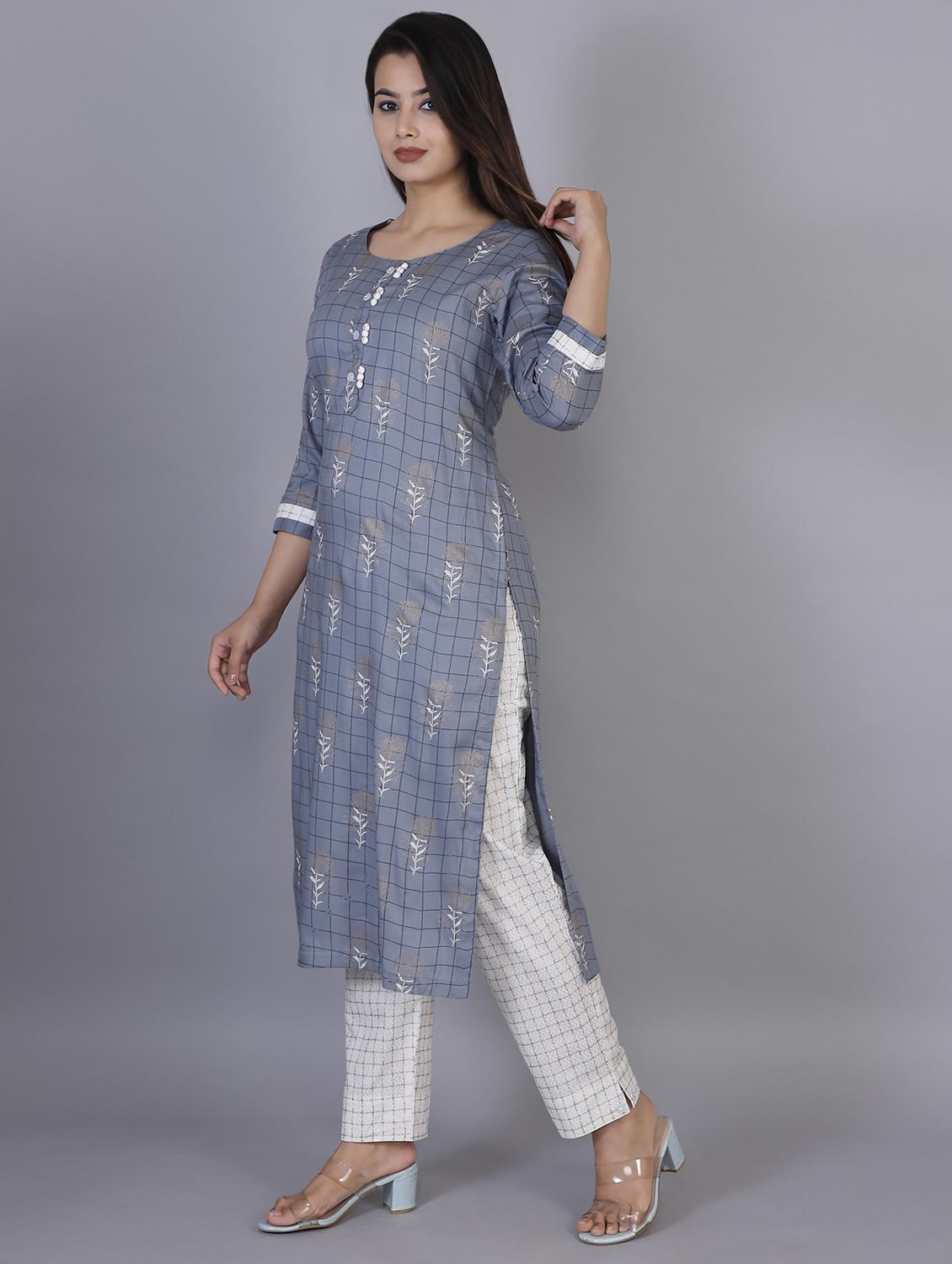 checkered kurta pant set - 17090951 - Zoom Image - 2