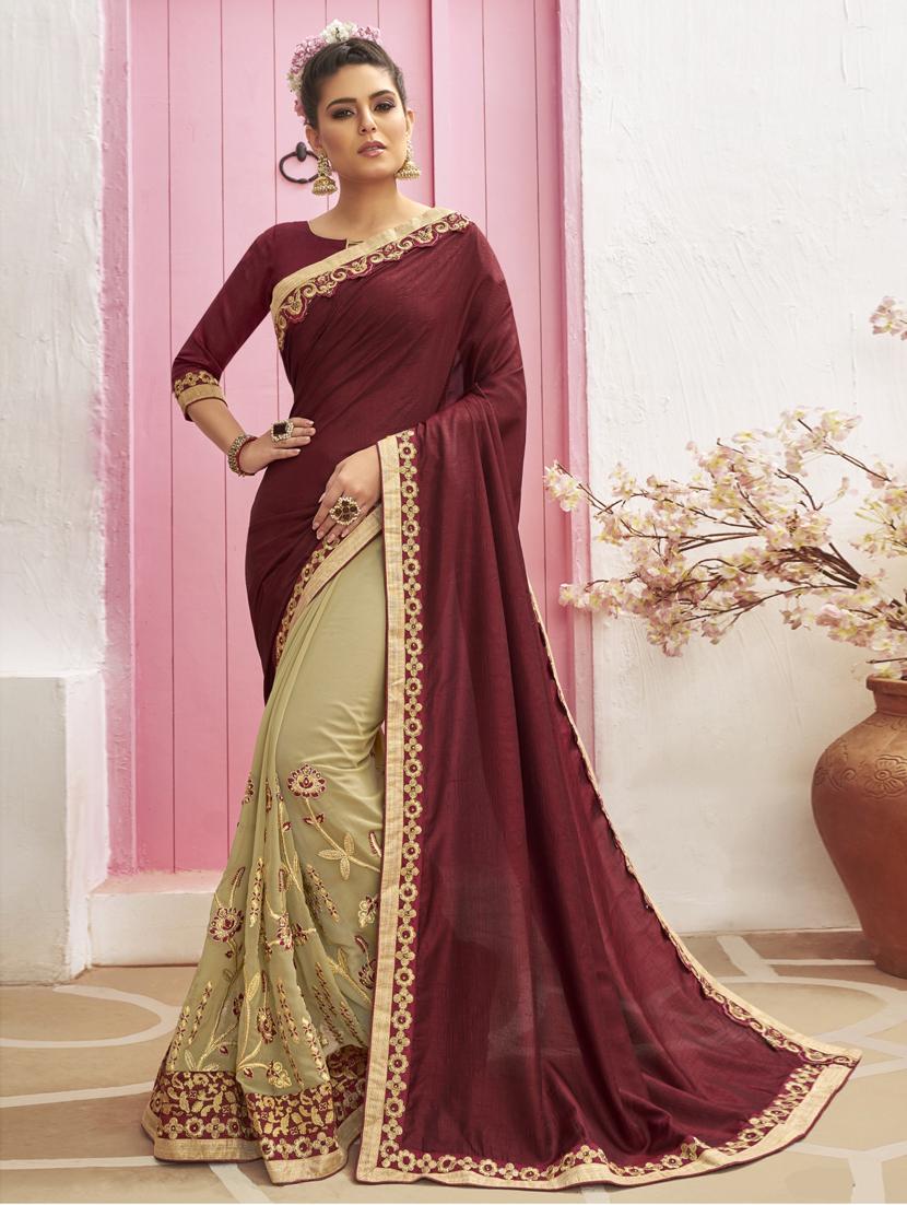 solid half and half saree with blouse - 17091259 - Zoom Image - 1
