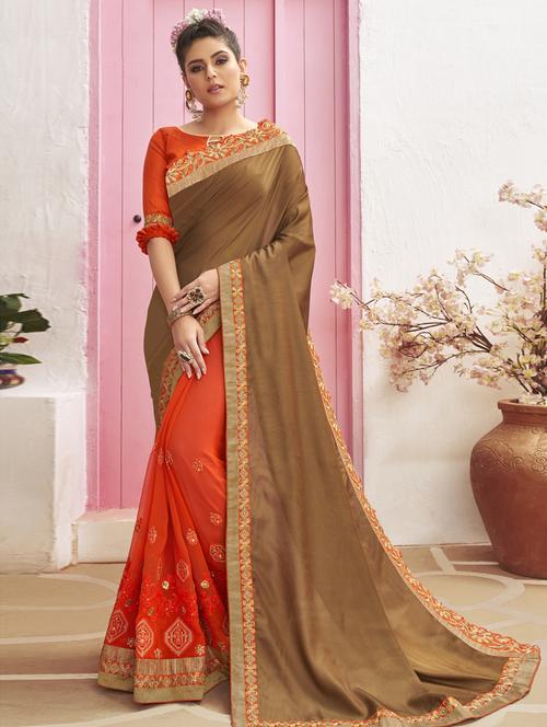 embroidered half and half saree with blouse - 17091264 - Standard Image - 1