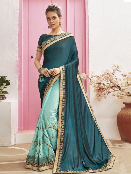 embroidered half and half saree with blouse - 17091265 - Standard Image - 1