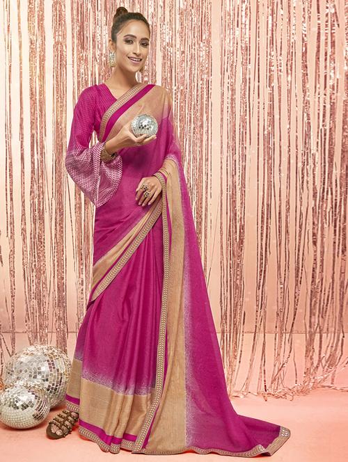 bordered printed saree with blouse - 17091279 - Very Small Image - 1