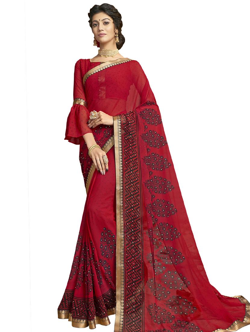 floral printed saree with blouse - 17091326 - Zoom Image - 1