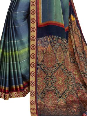 turquoise chiffon printed saree with blouse - 17091479 - Standard Image - 2