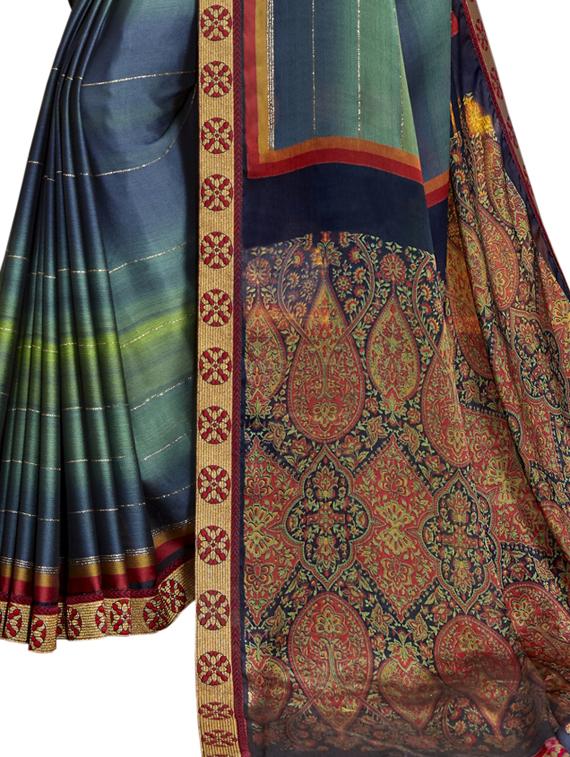 turquoise chiffon printed saree with blouse - 17091479 - Zoom Image - 2