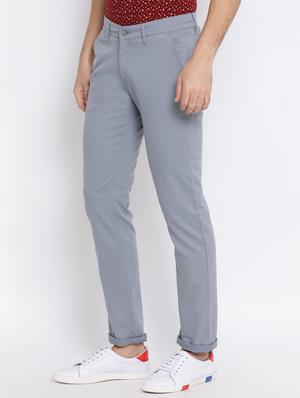 grey solid flat front casual trouser - 17091564 - Standard Image - 2