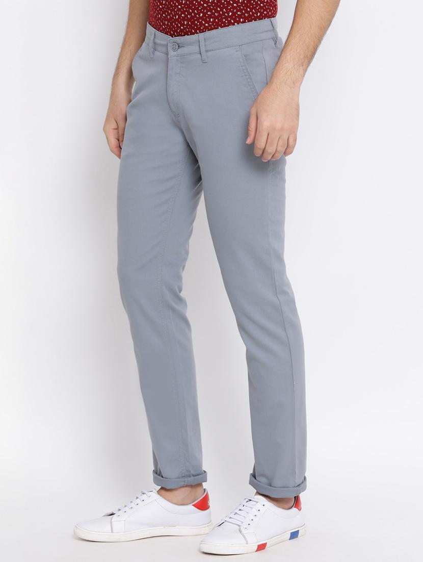 grey solid flat front casual trouser - 17091564 - Zoom Image - 2