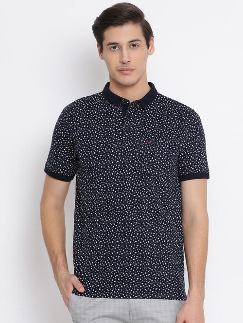 navy blue printed collared t-shirt - 17091579 - Very Small Image - 1