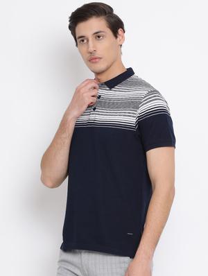 navy blue striped collared t-shirt - 17091581 - Standard Image - 2