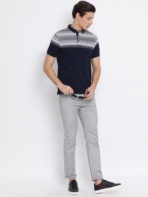 navy blue striped collared t-shirt - 17091581 - Standard Image - 4