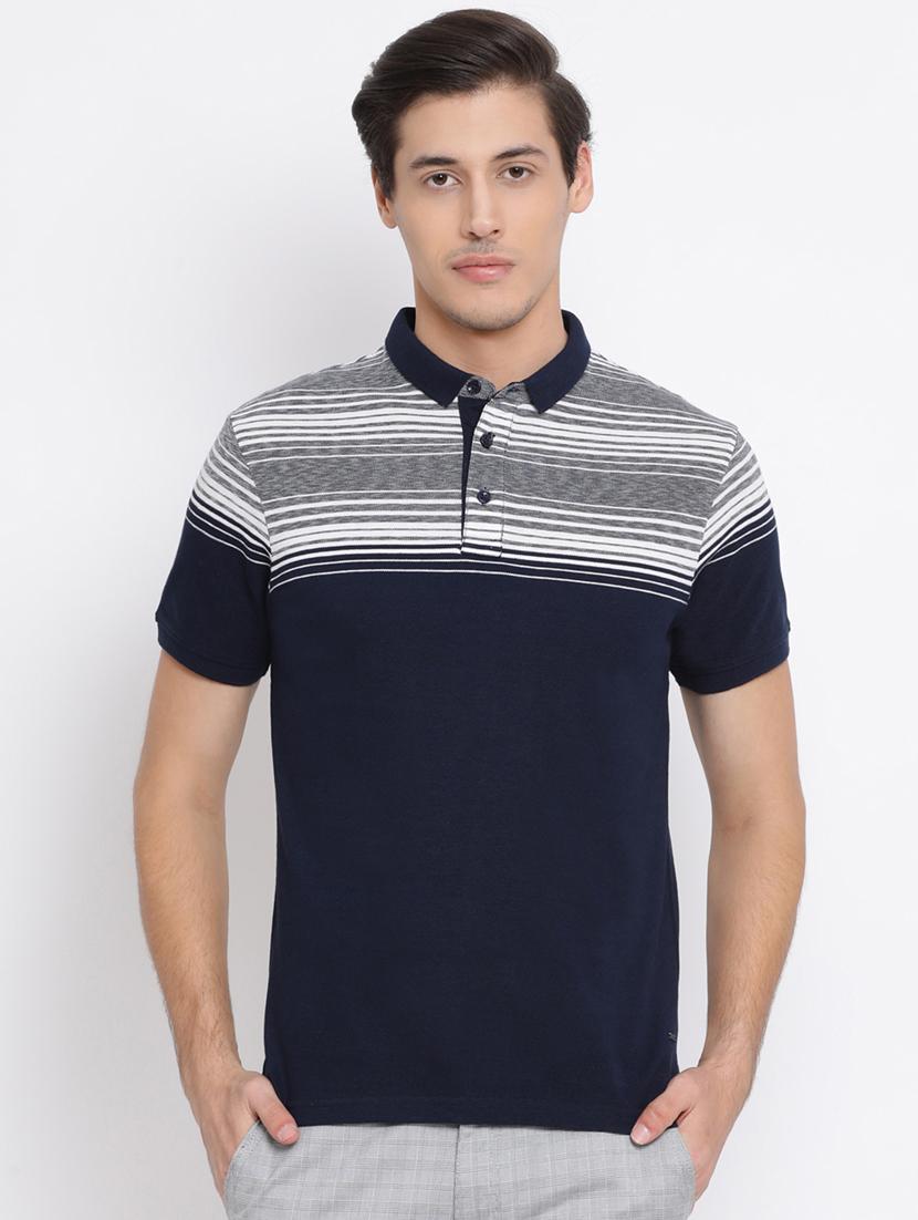 navy blue striped collared t-shirt - 17091581 - Zoom Image - 1